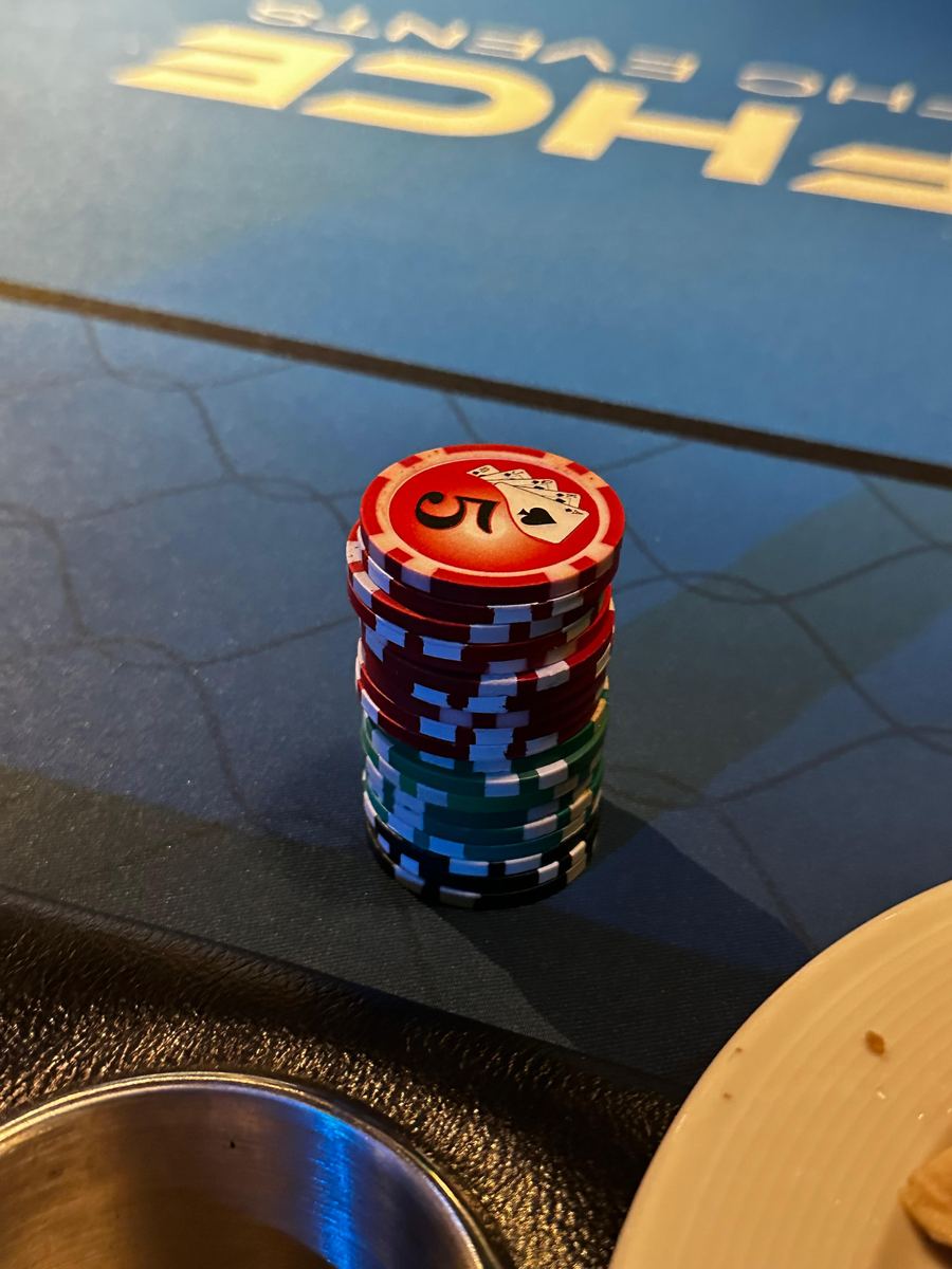 A stack of poker chips on the table at MongoDB's Poker Night